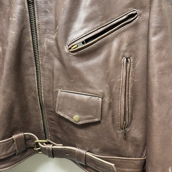 Vintage Motorcycle Jacket Belted Chocolate Brown Worn Look Size XL 100% Leather - Picture 2 of 16